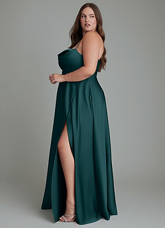 Azazie Elle Bridesmaid Dresses Pine A-Line Pleated Stretch Satin Dress image13