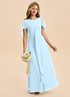 Azazie Selena Junior Sky Blue A-Line Ruched Chiffon Dress image3