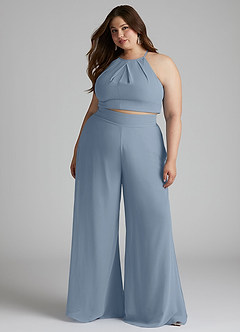 Azazie Kenzi Bridesmaid Dresses Dusty Blue Pleated Chiffon Jumpsuit image8