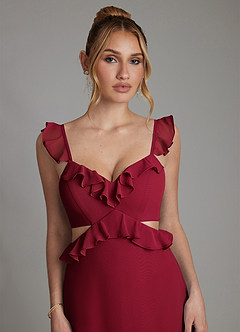 Azazie Malaya Bridesmaid Dresses Burgundy A-Line Corset Chiffon Dress image3
