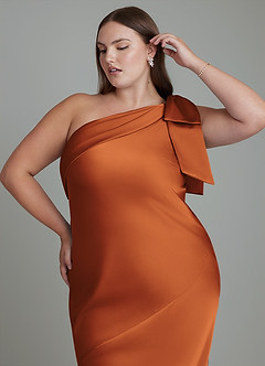 Azazie Yuanna Bridesmaid Dresses Cinnamon Mermaid One Shoulder Stretch Satin Dress image10