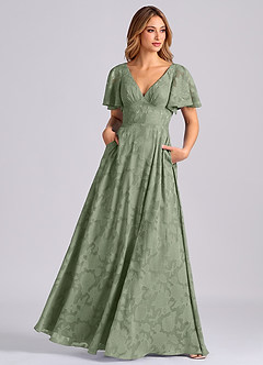 Azazie Kimber Jurken voor bruidsmeisjes Jurk van Bloemen Burn-out met A-Lijn met Zakken Agave image7