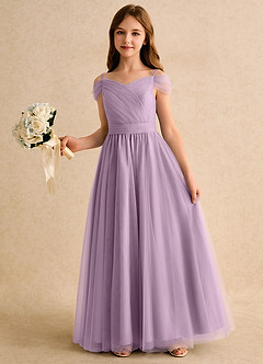 Azazie Yuna Girls Formal Abiti da Ragazza di Fiori Abito A-Line in Tulle Spalle Scoperte Glicine image5