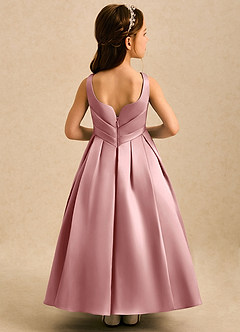 Azazie Audrey Flower Girl Dresses Dusty Rose A-Line Pleated Matte Satin Dress image2