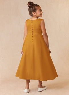 Azazie Lindy Flower Girl Dresses Butterscotch A-Line Pleated Matte Satin Dress image6