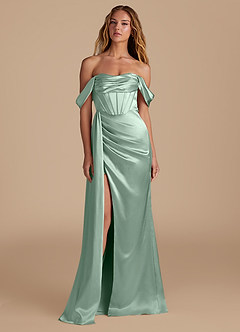 Azazie Amyra Bridesmaid Dresses Agave Mermaid Sweetheart Neckline Metallic Satin Convertible Dress image4