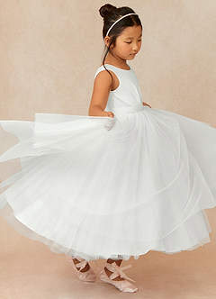 Azazie Bee Flower Girl Dresses Ball-Gown Pleated Tulle Ankle-Length Dress image3