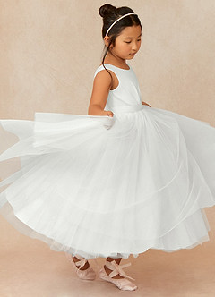 Azazie Bee vestidos de niña de las flores Vestido de Diamante Blanco de Tul de Princesa con Plisado image3