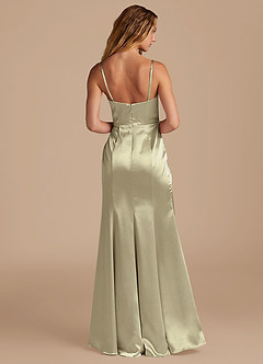 Azazie Marzia Bridesmaid Dresses Moss Green Mermaid Pleated Metallic Satin Dress image5