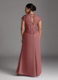 Azazie Junie Mère de la mariée Robes Robe Trapèze en Mousseline de soie Dentelle Rose Du Désert image2