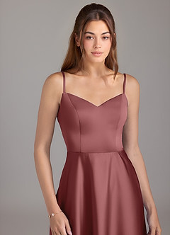 Azazie Marley Probar vestidos en casa Vestido de Agave de Satén Elástico de Corte en A Convertible con Vestidos sin tirantes image2