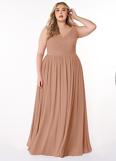 Azazie Keyla Bridesmaid Dresses Champagne Rose A-Line V-Neck Pleated Chiffon Dress image6