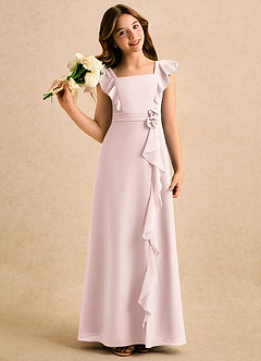 Azazie Soso Girls Formal Flower Girl Dresses Blushing Pink A-Line Pleated Chiffon Dress image1