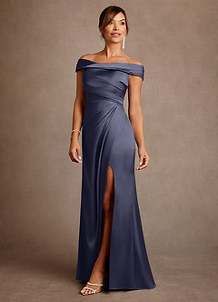 Azazie Bedford Mother of the Bride Dresses Stormy Sheath Pleated Stretch Satin Dress image2