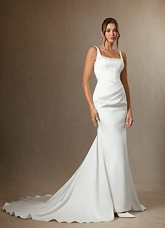 Azazie Wynona Wedding Dresses Diamond White Mermaid Square Neckline Double Faced Satin Dress image7