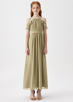 Azazie Chaya Junior Moss Green A-Line Off the Shoulder Chiffon Dress image3