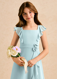 Azazie Soso Girls Formal Blomsterpigekjoler A-Line Plisseret Chiffon Gulv-længde Kjole image6
