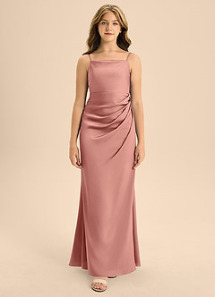 Azazie Renna Junior Rosette A-Line Pleated Stretch Satin Dress image6