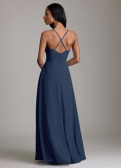 Azazie Naeem Bridesmaid Dresses Dark Navy A-Line V-Neck Ruffle Chiffon Dress image2