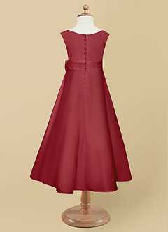 Azazie Lindy Flower Girl Dresses Pomegranate A-Line Pleated Matte Satin Dress image11