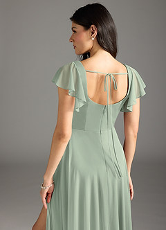 Azazie Bondi Bridesmaid Dresses Dusty Sage A-Line Ruched Mesh Dress image3