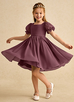 Azazie Jolie Flower Girl Dresses Sangria A-Line with Sleeves Chiffon Dress image3