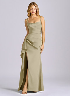 Azazie Sarai 신부 들러리 드레스 쉬스 코르셋 스트레치 새틴 바닥 길이 드레스 image3