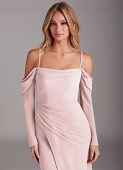 Azazie Hallie Bridesmaid Dresses Blushing Pink Mermaid Long Sleeve Chiffon Dress image2
