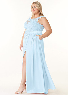 Azazie Elly Bridesmaid Dresses Sky Blue A-Line Lace Scoop Neck Chiffon Dress image9
