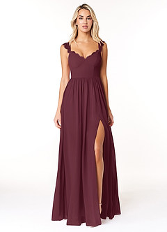 Azazie Cleobella Robes de demoiselle d'honneur Robe Trapèze en Mousseline de soie Dentelle en forme de cœur Cabernet image1
