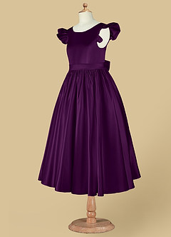 Azazie Violeta vestidos de niña de las flores Vestido de Uva de Satin Mate de Princesa con Lazo image12