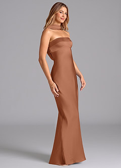 Azazie Lusinda Brudtärnklänningar Klä av Sjöjungfru i Stretch Satin Axelbandslös Bronzer image6