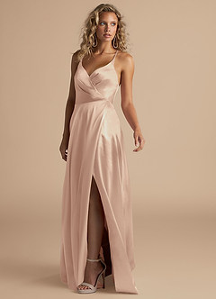 Azazie Davis Bridesmaid Dresses English Rose A-Line Pleated Metallic Satin Dress image5