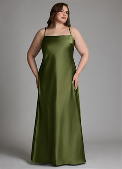 Azazie Jaleesa Robes de demoiselle d'honneur Robe Fourreau en Satin extensible Col haut Olive image15