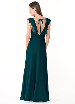Azazie Yoko Robes de demoiselle d'honneur Robe Trapèze en Mousseline de soie Rayé Vert Pin image2