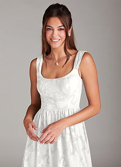 Azazie Alissa Bridesmaid Dresses White A-Line with Pockets Floral Burnout Dress image6