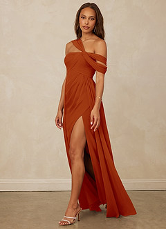 Christian Siriano Bridal for Azazie 1014 Bridesmaid Dresses Paprika A-Line Off the Shoulder Chiffon Dress image8