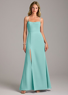Azazie Tahlia Bridesmaid Dresses Aqua A-Line with Belt Chiffon Dress image4