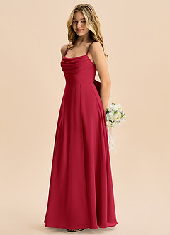 Azazie Bear Junior Robe Trapèze en Mousseline de soie Plissée Écarlate image5