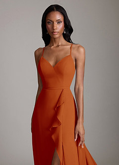 Azazie Naeem Bridesmaid Dresses Paprika A-Line V-Neck Ruffle Chiffon Dress image6
