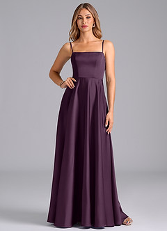 Azazie Elita Brautjungfernkleider A-Linie Plissee Stretch-Satin Kleid Pflaume image1