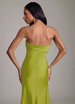 Azazie Saylor Vestidos de damas de honor Vestido de Hierba De Limón de Satén Elástico de Corte Sirena con Sin tirantes image6