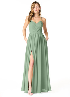 Azazie Cora Vestidos de damas de honor Vestido de Matcha de Gasa de Corte en A con Plisado image1