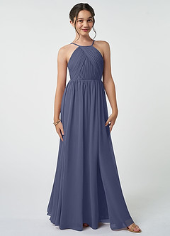 Azazie Leighton Junior Abito A-Line in Chiffon Plissettato Stormy image2
