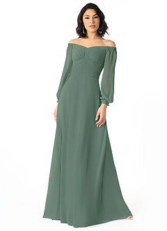 Azazie Rubina Bridesmaid Dresses Eucalyptus A-Line Long Sleeve Chiffon Dress image1