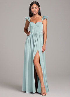 Azazie Denisse Bridesmaid Dresses Mist A-Line Ruched Stretch Satin Dress image4