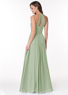 Azazie Ginger Bridesmaid Dresses Dusty Sage A-Line Halter Pleated Chiffon Dress image4