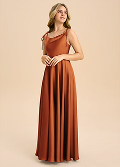 Azazie Popsy Junior Cinnamon A-Line Bow Stretch Satin Dress image4