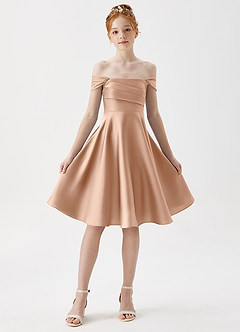 Azazie Amira Junior Vestido de Rosa Inglesa de Satén Elástico de Corte En A con Plisado image5
