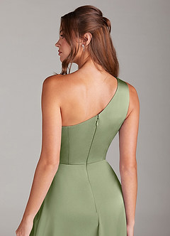 Azazie Brooke Brautjungfernkleider A-Linie One-Shoulder Stretch-Satin Kleid Pistazie image2